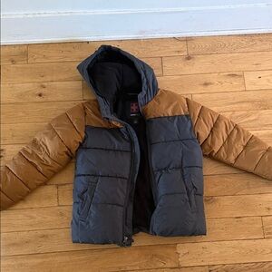 Swiss Tech Kids Puffer Jacket in Navy and Tan - Small 6-7